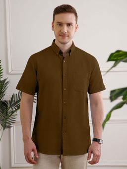THE FORMAL CLUB - Breeze Brown Linen Half Sleeves Shirt