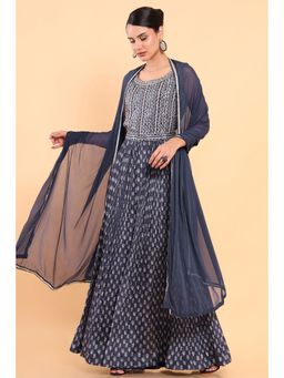 Soch - Women Navy Blue Cotton Silk Embellished/sequined Jumpsuit (Set of 2)