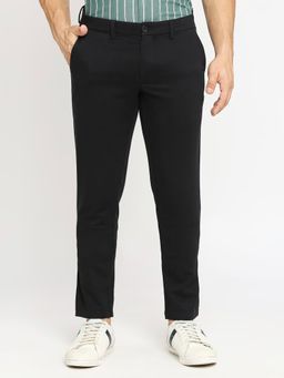 BASICS - Straight Fit Anthracite Black Cotton Stretch Dobby Trousers