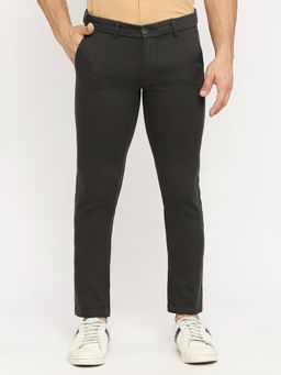 BASICS - Straight Fit Black Night Cotton Stretch Dobby Trousers