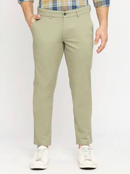 BASICS - Straight Fit Swamp Green Cotton Stretch Dobby Trousers