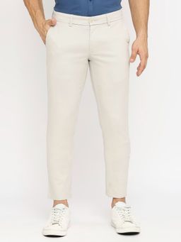BASICS - Straight Fit Ecru Lining Cotton Stretch Dobby Trousers