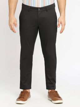 BASICS - Straight Fit Forest Night Grey Cotton Stretch Dobby Trousers