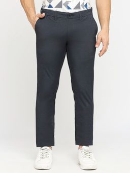 BASICS - Straight Fit Navy Slate Cotton Polyester Stretch Dobby Trousers