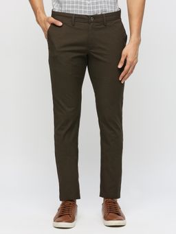 BASICS - Straight Fit Cub Brown Cotton Polyester Stretch Dobby Trousers