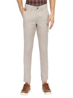 BASICS - Straight Fit Roasted Cashew Beige Cotton Polyester Stretch Dobby Trousers