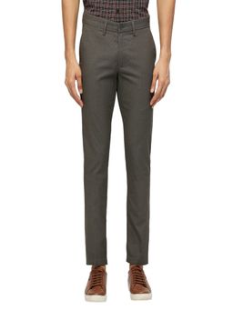 BASICS - Straight Fit Crocodile Grey Cotton Polyester Stretch Dobby Trousers