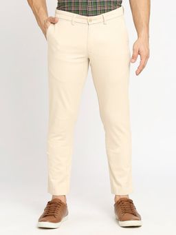 BASICS - Straight Fit Biscotti Beige Cotton Stretch Dobby Trousers