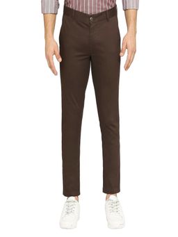 BASICS - Straight Fit Bean Brown Cotton Stretch Dobby Trousers