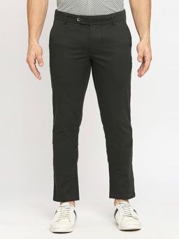 BASICS - Straight Fit Duffel Green Cotton Polyester Stretch Dobby Trousers