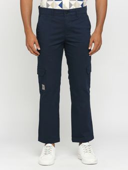 BASICS - Drift Cargo Fit Navy Night Cotton Stretch Dobby Trousers