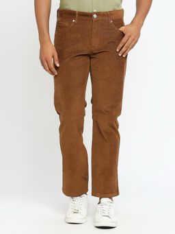 BASICS - Drift Fit Dark Earth Brown Cotton Stretch Corduory Trousers