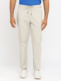 BASICS - Relaxed Fit Grey String Cotton Viscose Stretch Dobby Trousers