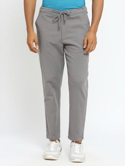 BASICS - Relaxed Fit Gargoyle Grey Cotton Viscose Stretch Dobby Trousers
