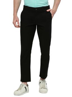 BASICS - Straight Fit Espresso Black Cotton Stretch Dobby Trousers