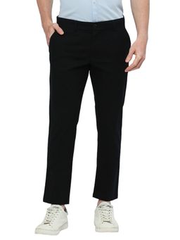 BASICS - Straight Fit Salute Navy Blue Cotton Stretch Dobby Trousers