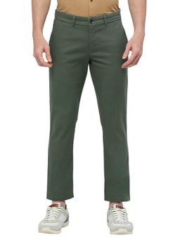 BASICS - Straight Fit Silver Pine Green Cotton Stretch Dobby Trousers