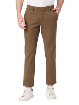 BASICS - Straight Fit Desert Brown Cotton Stretch Dobby Trousers
