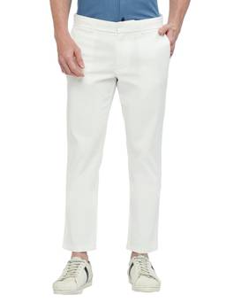 BASICS - Straight Fit Brilliant White Cotton Stretch Dobby Trousers