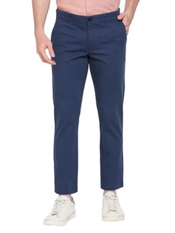 BASICS - Straight Fit Ensign Blue Cotton Stretch Dobby Trousers