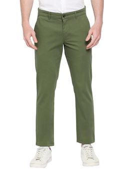 BASICS - Straight Fit Garden Green Cotton Stretch Dobby Trousers