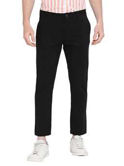 BASICS - Straight Fit Caviar Black Cotton Stretch Dobby Trousers