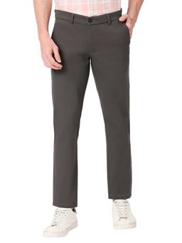 BASICS - Straight Fit Asphalt Grey Cotton Stretch Dobby Trousers