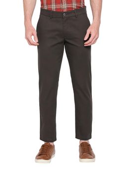 BASICS - Straight Fit Turkish Coffee Brown Cotton Stretch Dobby Trousers