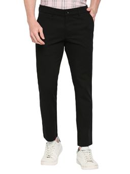 BASICS - Straight Fit Anthracite Black Cotton Stretch Dobby Trousers