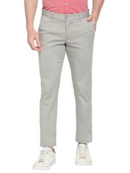 BASICS - Straight Fit Drizzle Grey Cotton Stretch Dobby Trousers