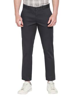 BASICS - Straight Fit Phantom Grey Cotton Stretch Dobby Trousers