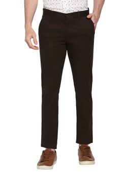BASICS - Straight Fit After Dark Brown Cotton Stretch Dobby Trousers