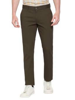 BASICS - Straight Fit Military Green Cotton Stretch Dobby Trousers
