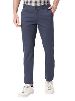 BASICS - Straight Fit Largo Blue Cotton Stretch Dobby Trousers