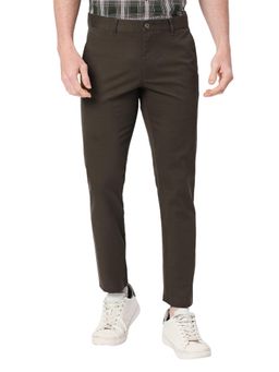 BASICS - Straight Fit Teak Brown Cotton Stretch Dobby Trousers