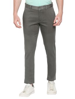 BASICS - Straight Fit Ebony Grey Cotton Stretch Dobby Trousers