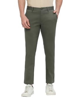 BASICS - Straight Fit Trellis Green Cotton Stretch Dobby Trousers