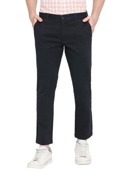 BASICS - Straight Fit Black Iris Blue Cotton Stretch Dobby Trousers