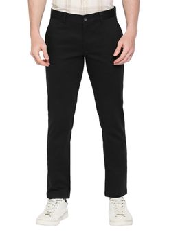 BASICS - Straight Fit Phantom Black Cotton Stretch Dobby Trousers