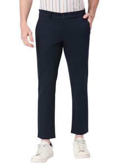 BASICS - Straight Fit Moonlit Navy Cotton Stretch Dobby Trousers
