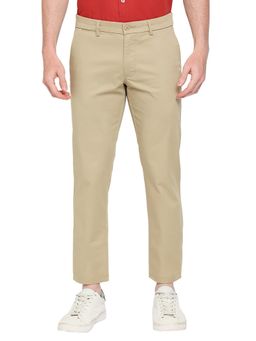 BASICS - Straight Fit Dune Stone Cotton Stretch Dobby Trousers