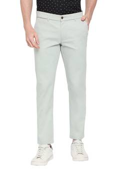 BASICS - Straight Fit Sprout Green Cotton Stretch Dobby Trousers