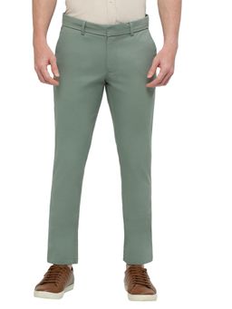 BASICS - Straight Fit Chinois Green Cotton Stretch Dobby Trousers