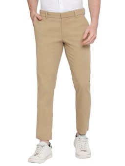 BASICS - Straight Fit Candied Beige Cotton Stretch Dobby Trousers