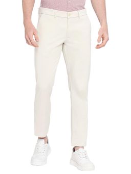 BASICS - Straight Fit Almond Stone Cotton Stretch Dobby Trousers