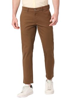 BASICS - Straight Fit Cub Brown Cotton Stretch Dobby Trousers