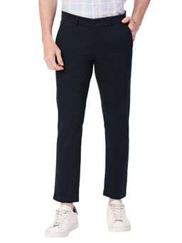 BASICS - Straight Fit Black Iris Navy Blue Cotton Stretch Dobby Trousers