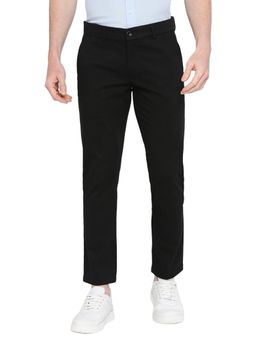 BASICS - Straight Fit Meteorite Black Cotton Stretch Dobby Trousers