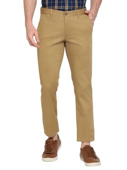 BASICS - Straight Fit Antique Khaki Cotton Stretch Dobby Trousers