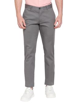 BASICS - Straight Fit Pewter Grey Cotton Stretch Dobby Trousers